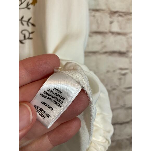 Cato Peasant Top Women Medium Ivory Floral Embroidered Tie Waist Cottage Prairie - Picture 12 of 13